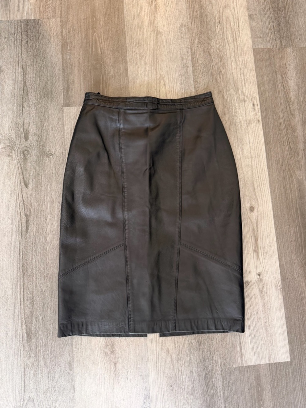 Rosuna Genuine Black Leather Pencil Skirt Large